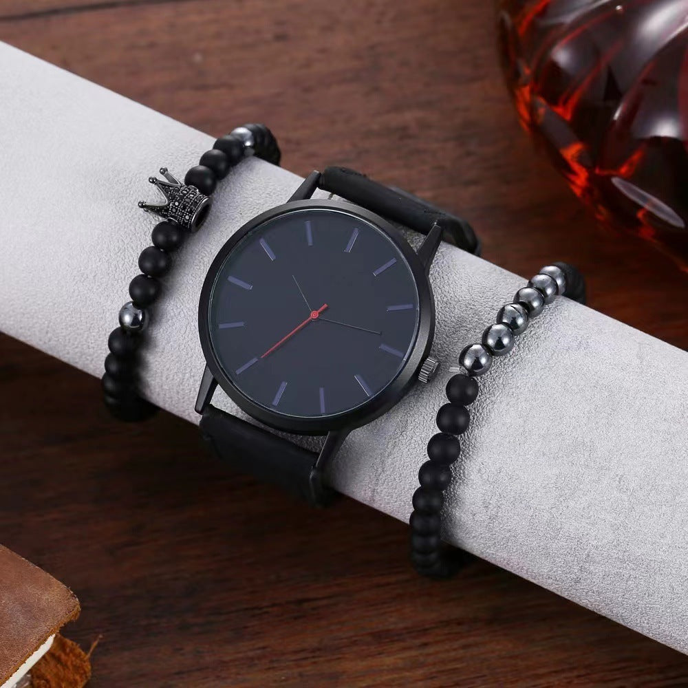 Men’s Large Dial Quartz Watch with Frosted Belt & Crown Bracelet – Casual & Stylish