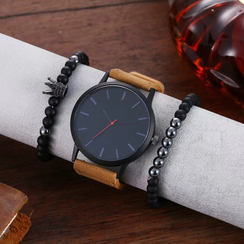 Men’s Large Dial Quartz Watch with Frosted Belt & Crown Bracelet – Casual & Stylish