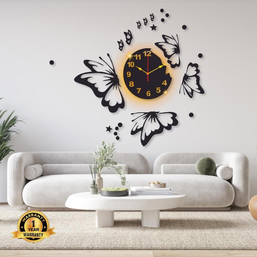 Butterfly Design Laminated Wall Clock with LED Backlight