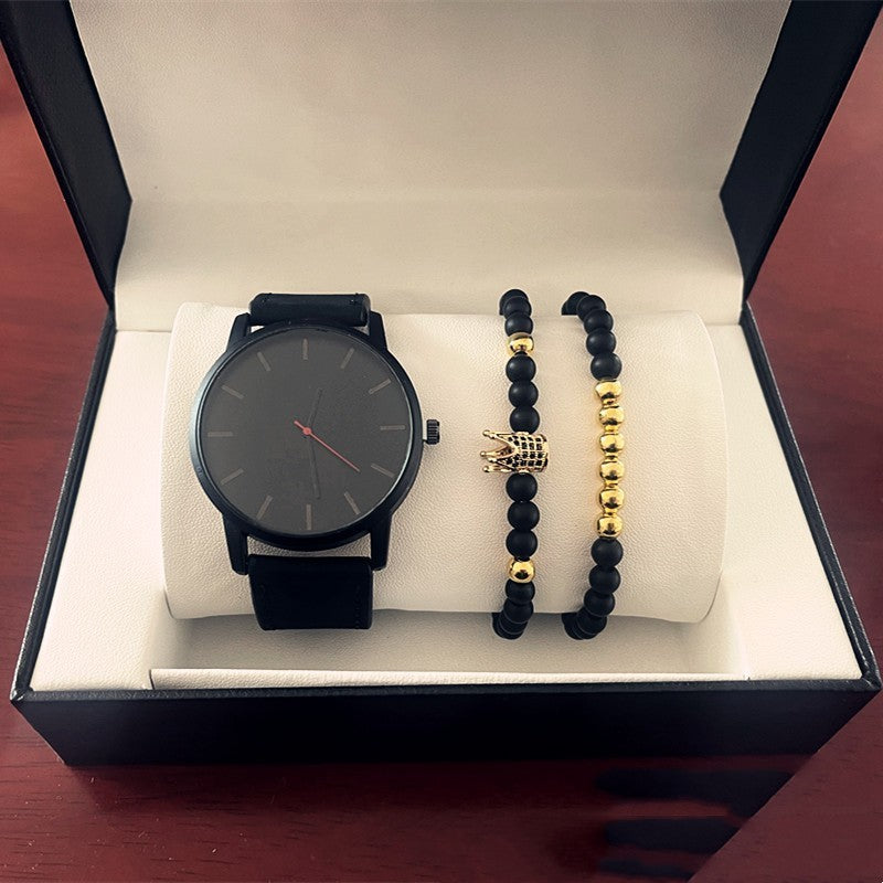 Men’s Large Dial Quartz Watch with Frosted Belt & Crown Bracelet – Casual & Stylish