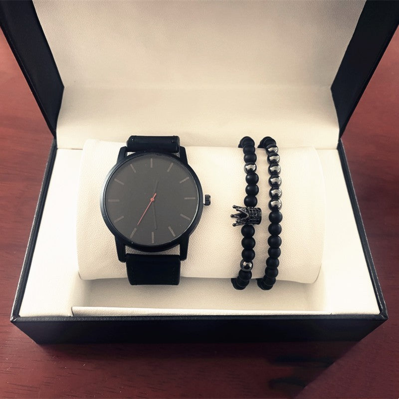 Men’s Large Dial Quartz Watch with Frosted Belt & Crown Bracelet – Casual & Stylish