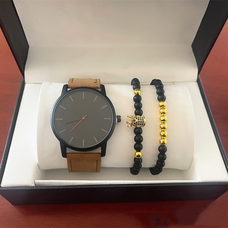 Men’s Large Dial Quartz Watch with Frosted Belt & Crown Bracelet – Casual & Stylish