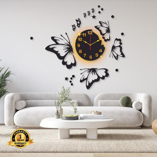 Butterfly Design Laminated Wall Clock with LED Backlight