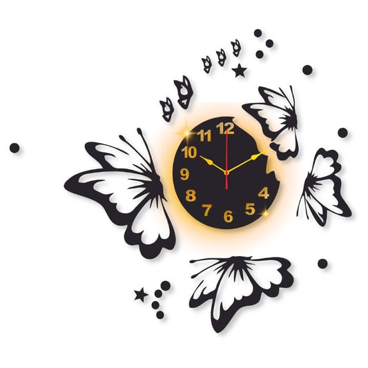 Butterfly Design Laminated Wall Clock with LED Backlight