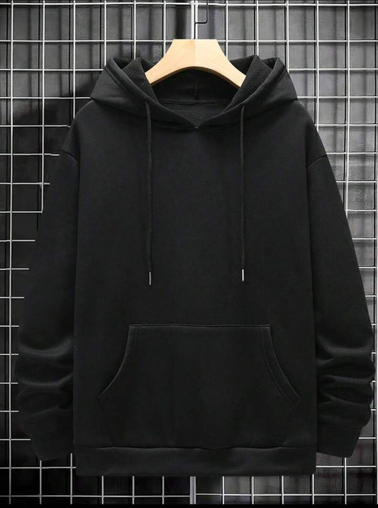 Men’s Classic Black Fleece Plain Hoodie – Warm, Stylish & Soft Cozy Wear