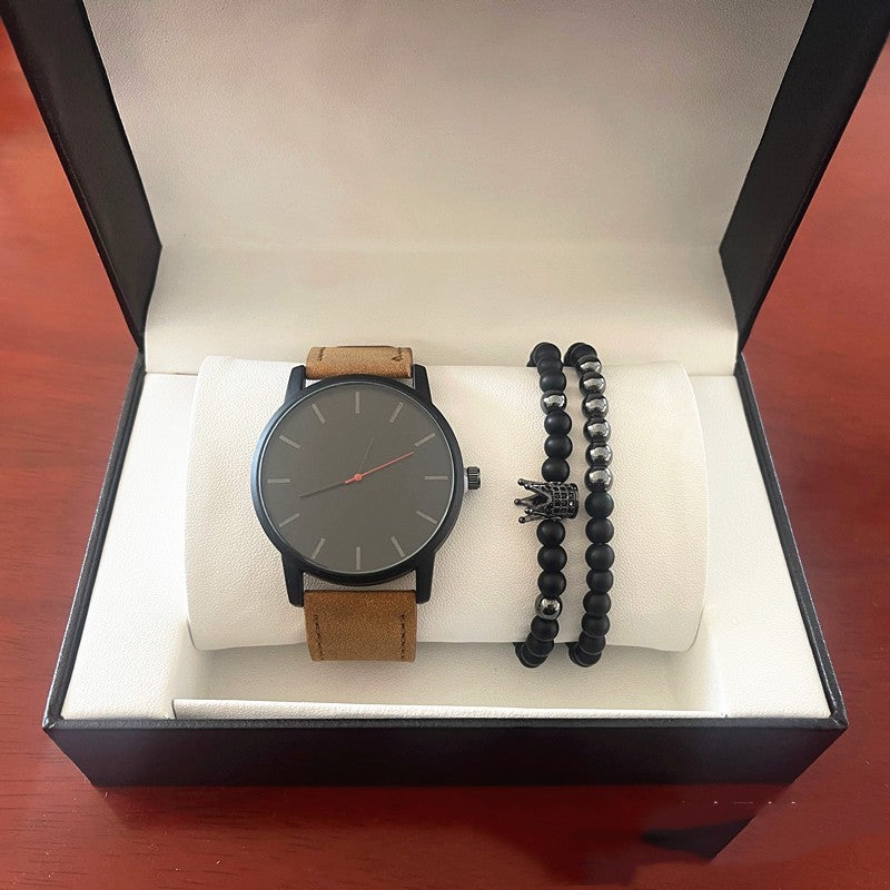 Men’s Large Dial Quartz Watch with Frosted Belt & Crown Bracelet – Casual & Stylish